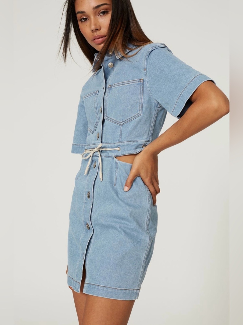 Nanushka~Light Blue Denim~Taylor Short-Sleeve Mini Dress~Size Small~$545~